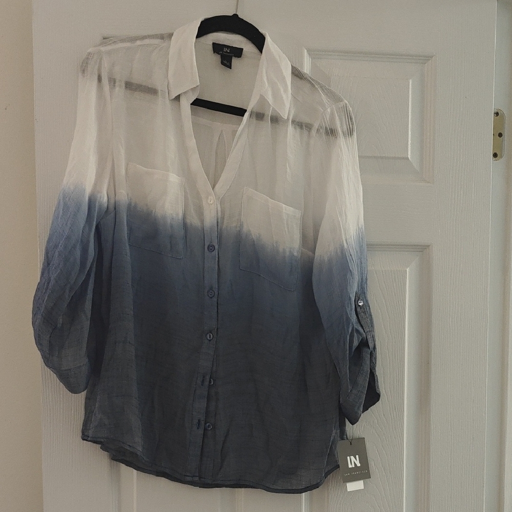 I.N. San Francisco Blue and White Ombre Blouse